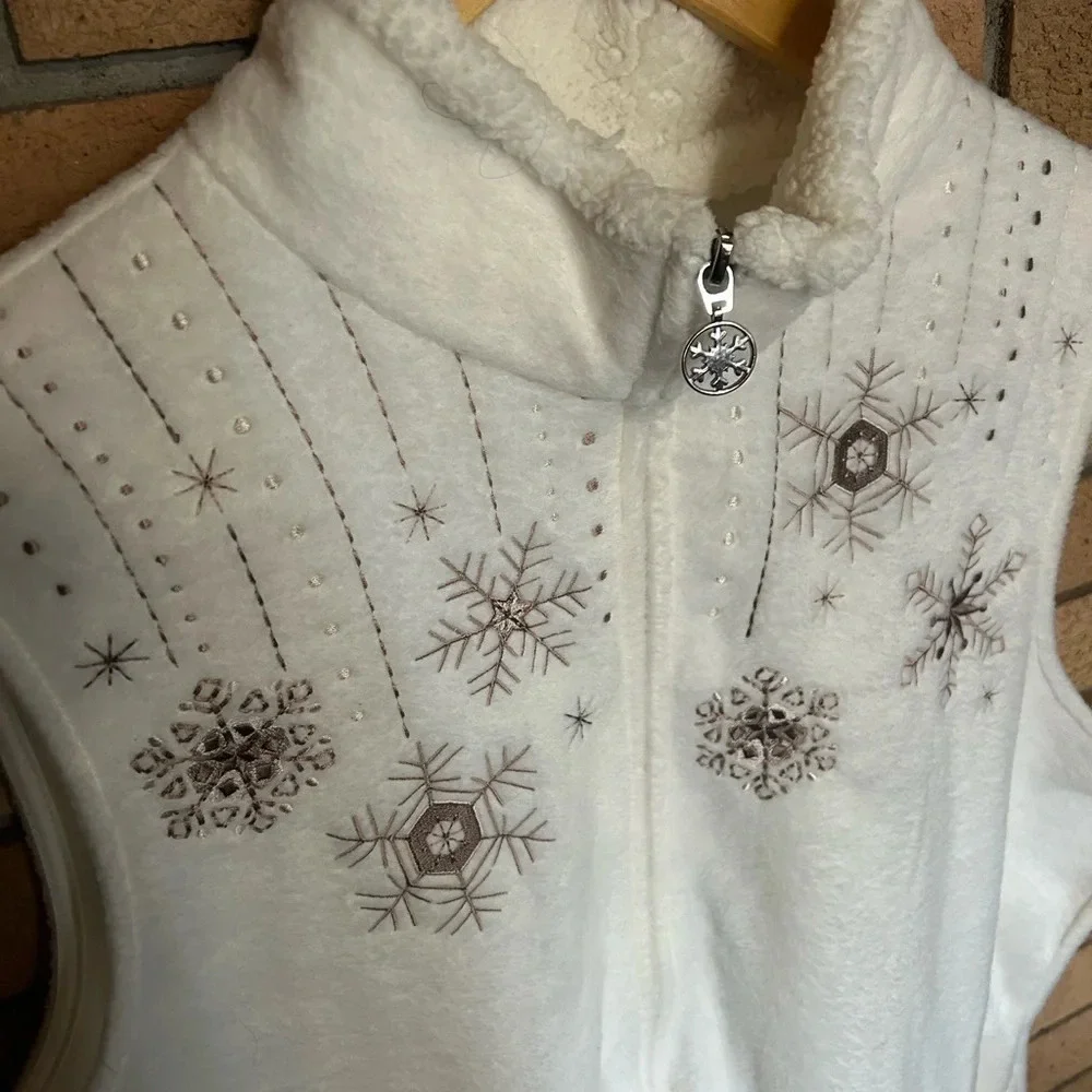 Breckenridge Womens Sleeveless Full Zip Fleece Vest Off White Snowflake Size 2XL